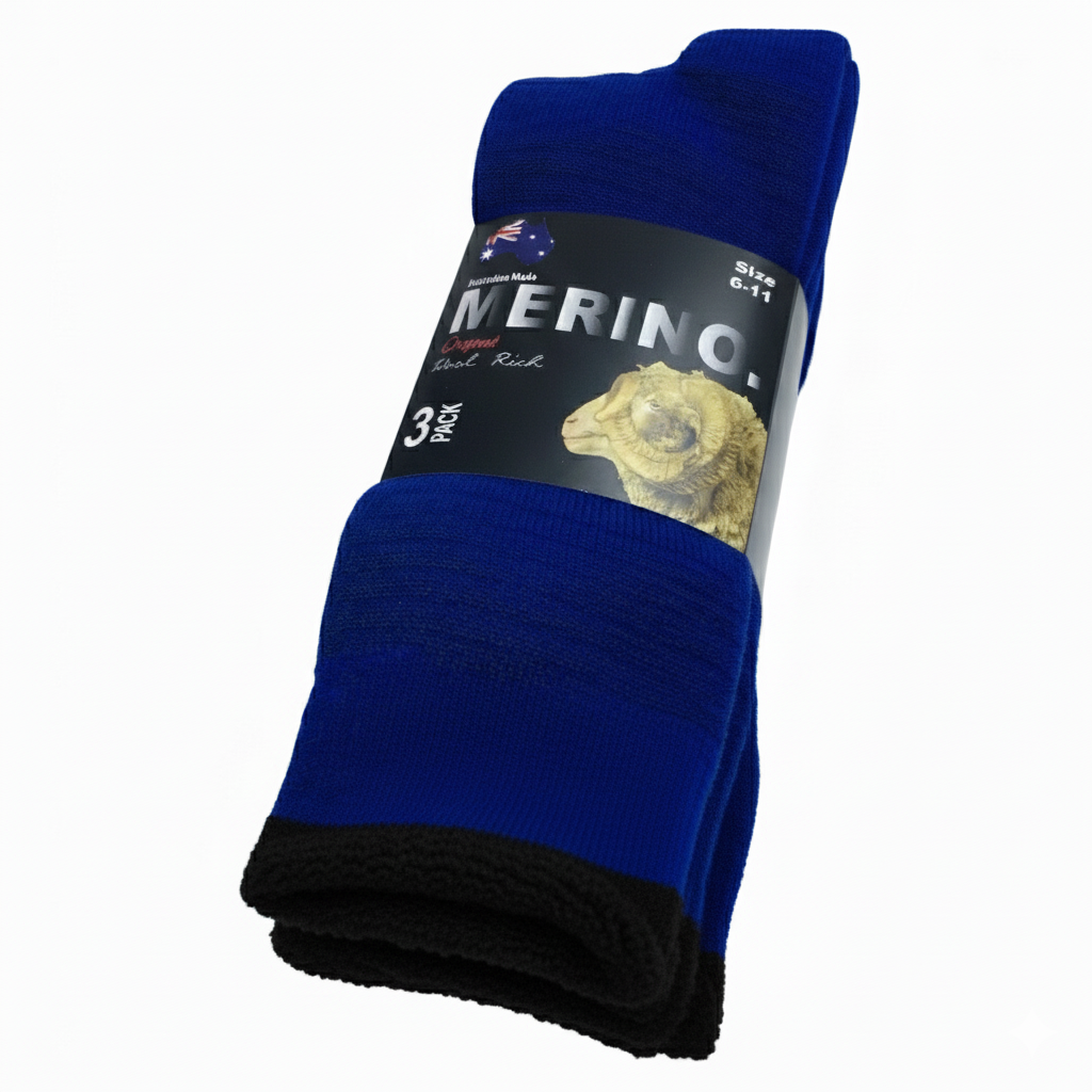 3 Pairs Merino Wool Socks Mens Heavy Duty Premium Thick Work Socks Cushion In Blue