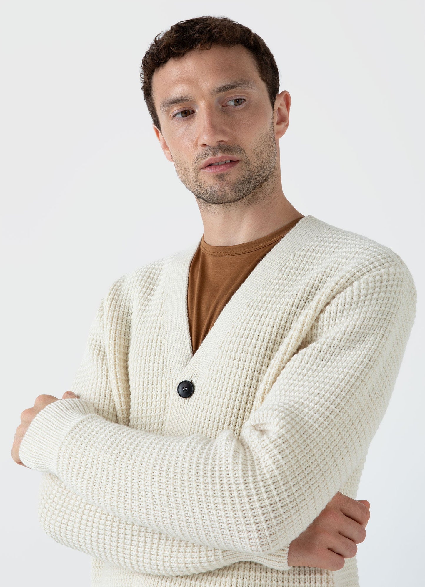 Mens Fisherman Cardigan In Ecru Mcar8237 Whcr
