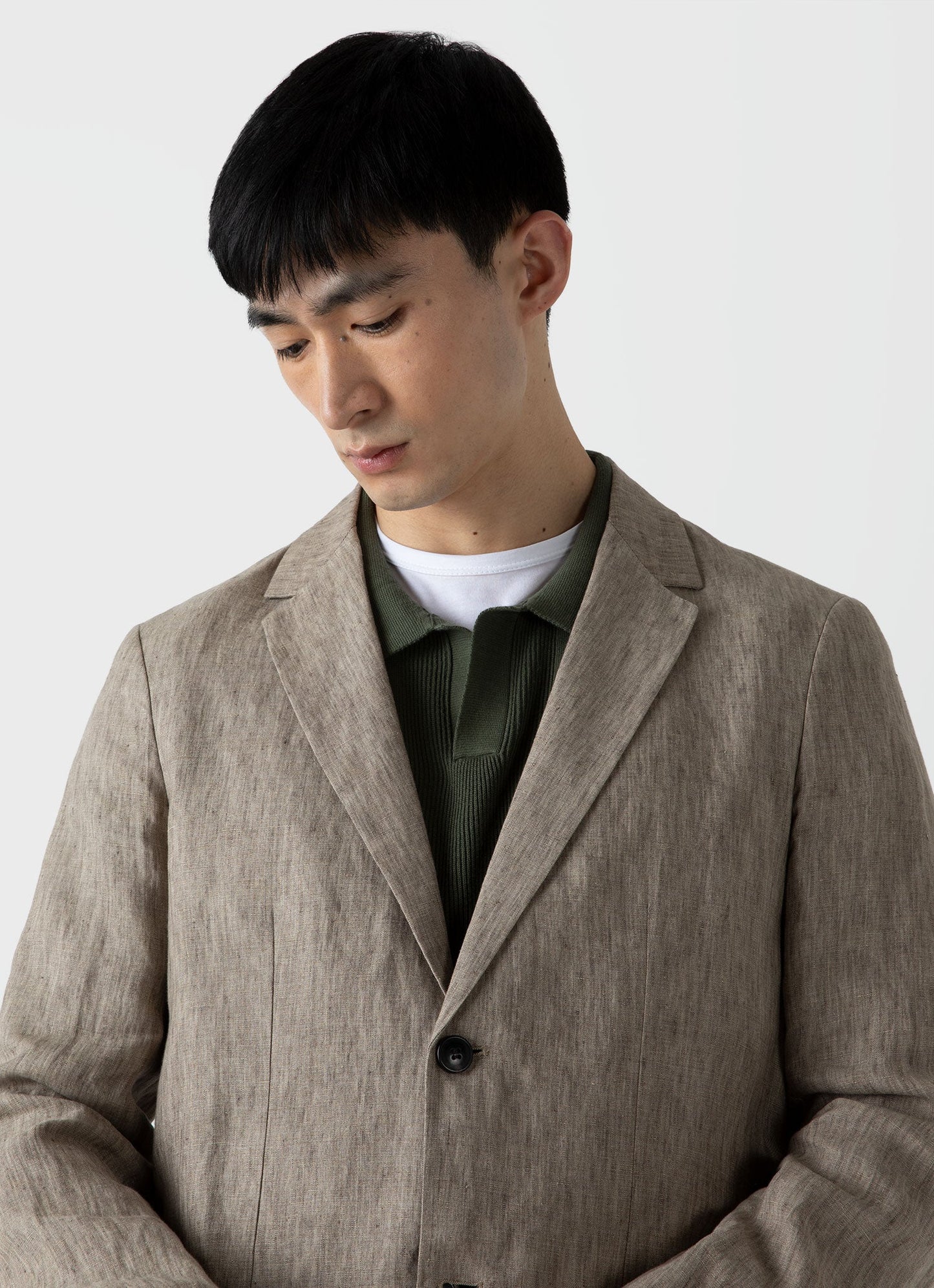 Mens Linen Blazer In Dark Stone