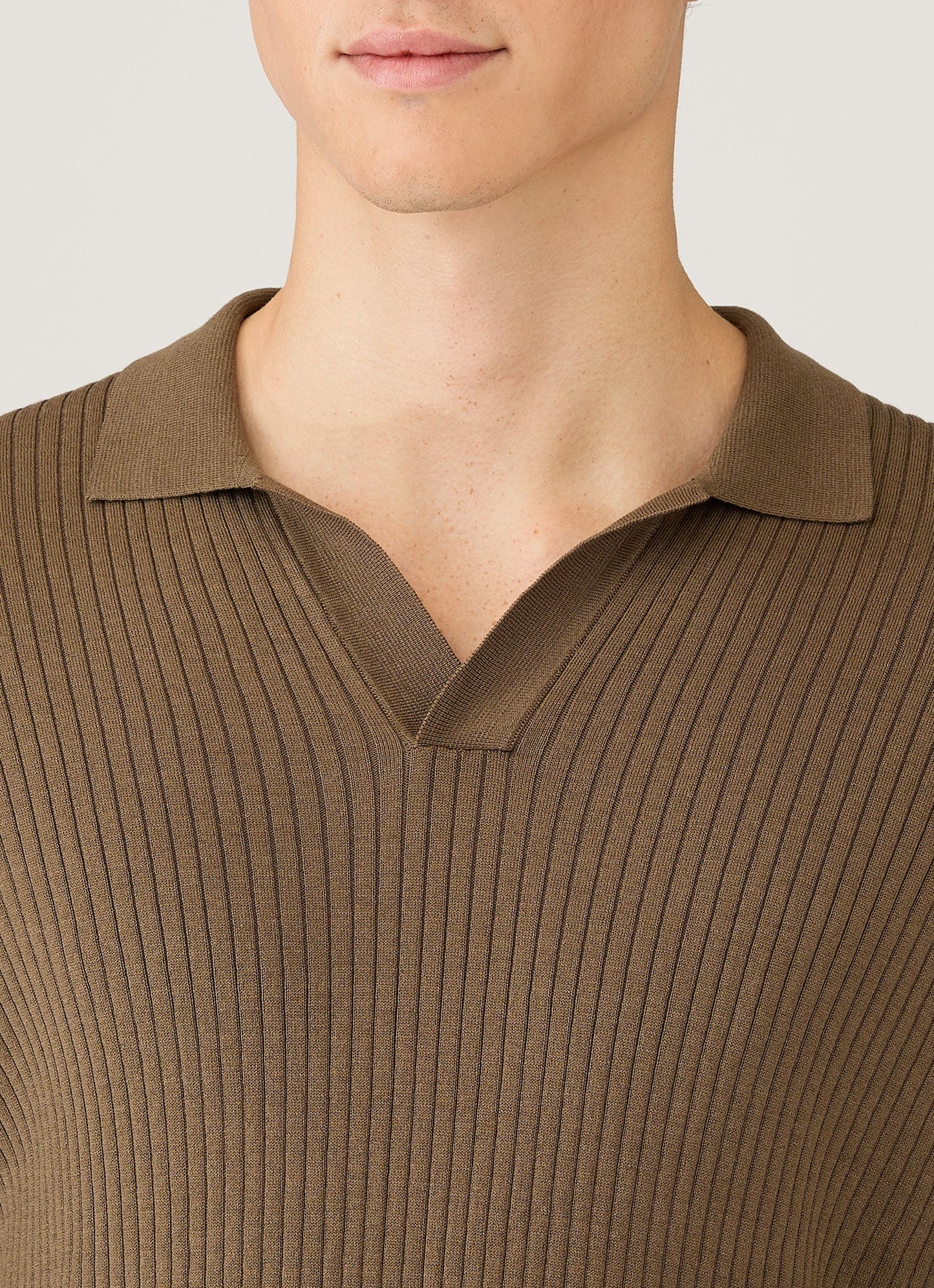 Mens Long Sleeve Fine Rib Silk Cotton Polo Shirt In Dark Cedar Mpol8298 Brgr