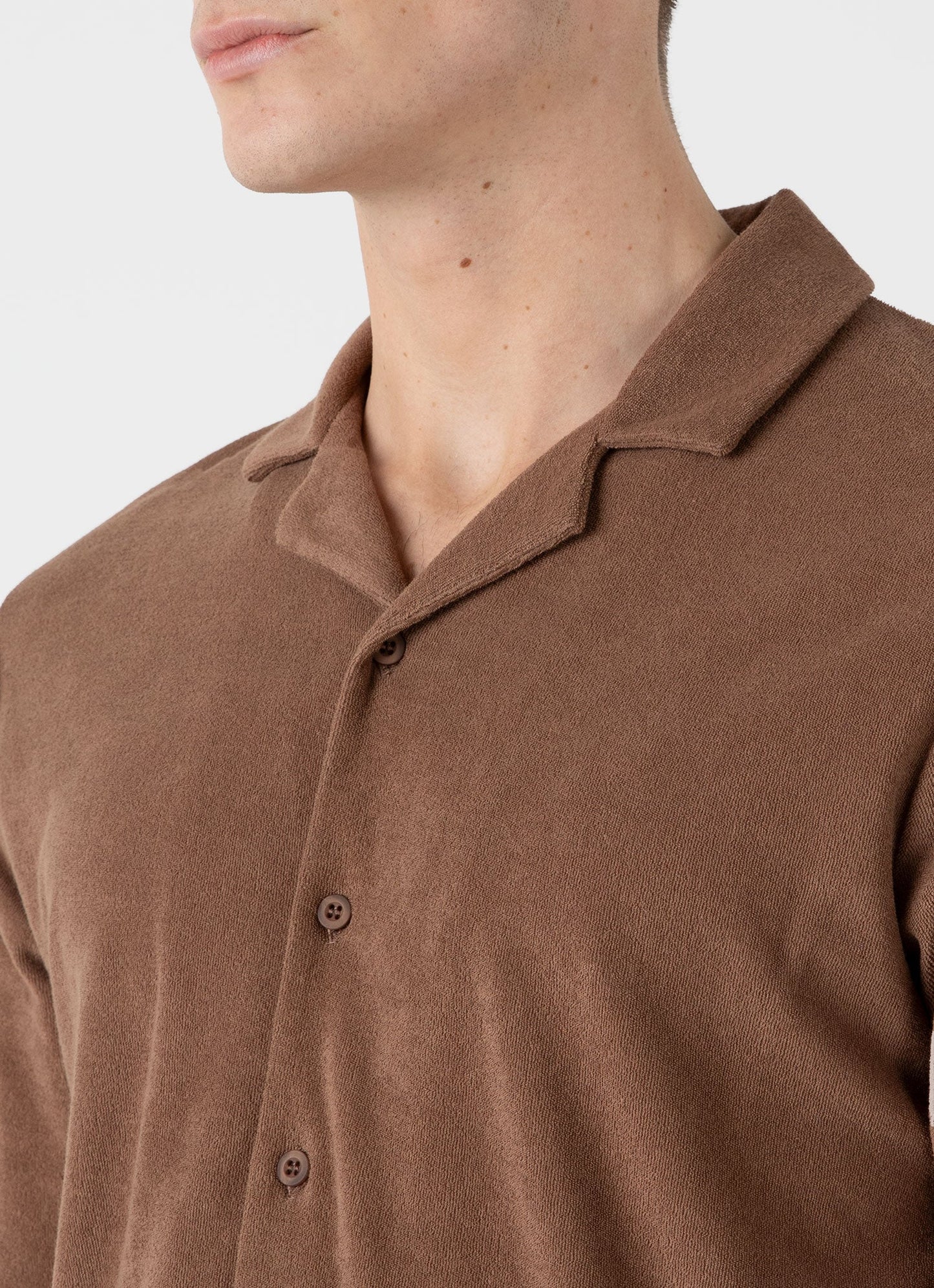 Mens Towelling Camp Collar Shirt In Dark Sand Msht1571 Brey