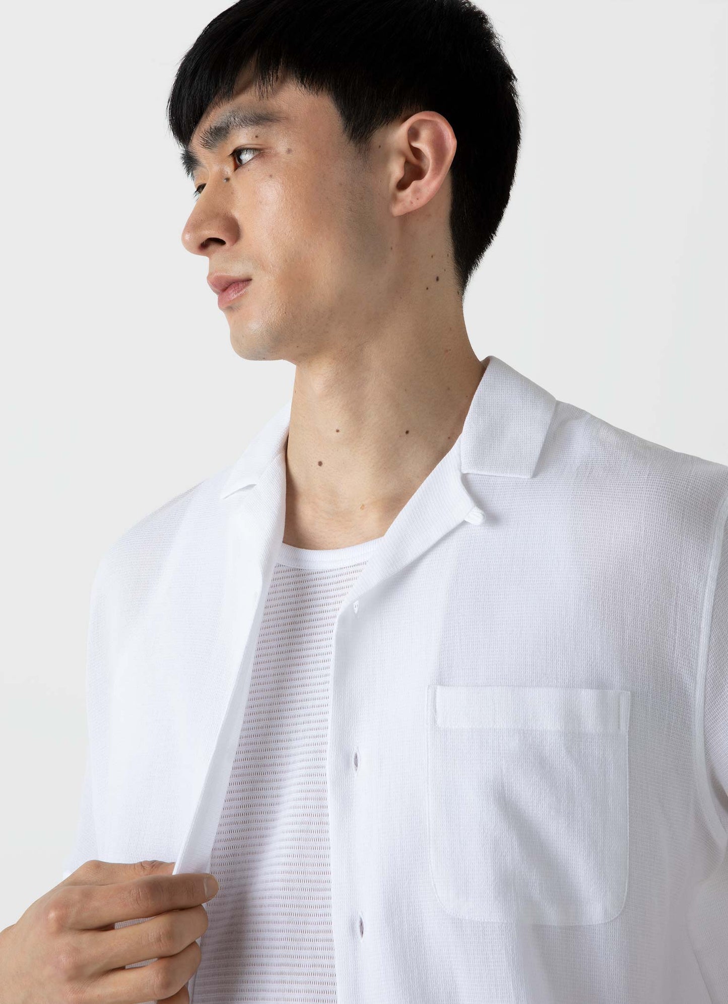 Mens Waffle Camp Collar Shirt In White Msht2064 Whaa