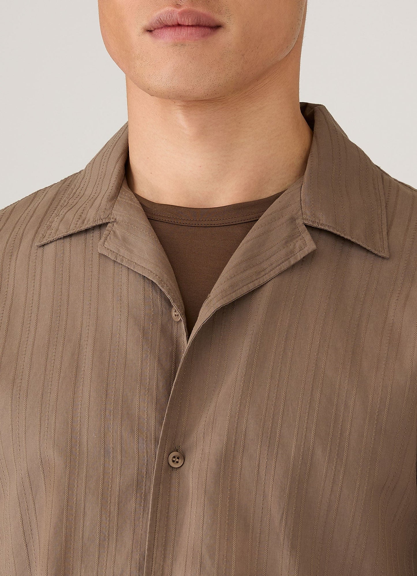 Mens Textured Stripe Camp Collar Shirt In Dark Cedar Msht2151 Brgr