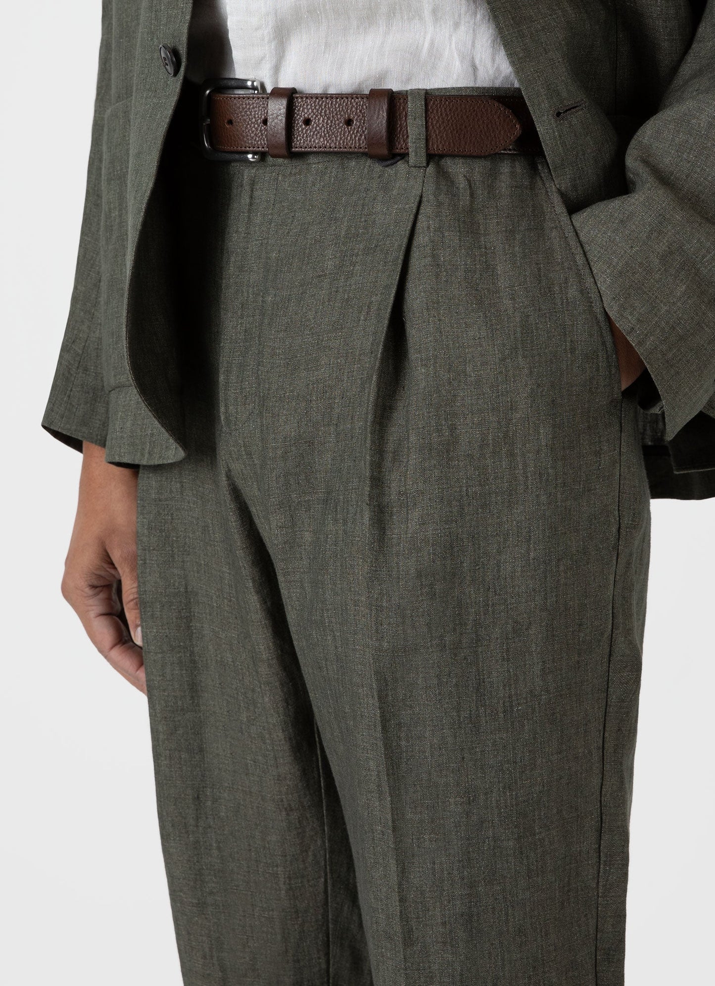Mens Pleated Linen Trouser In Light Khaki Mtrs3049 Gnht
