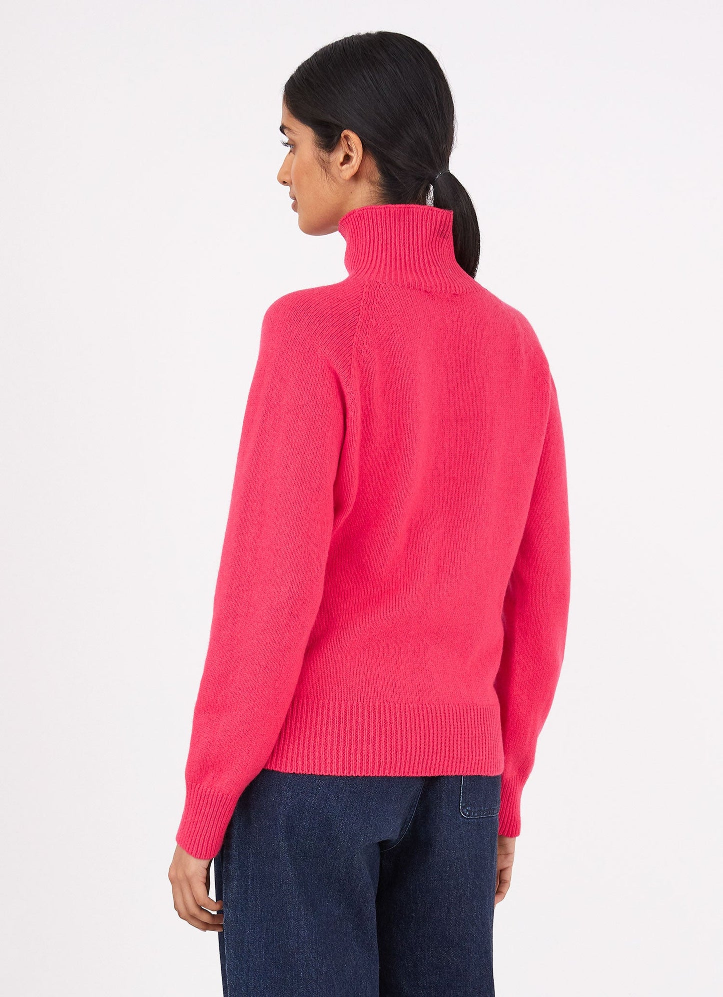Womens Lambswool Funnel Neck Jumper In Bright Pink