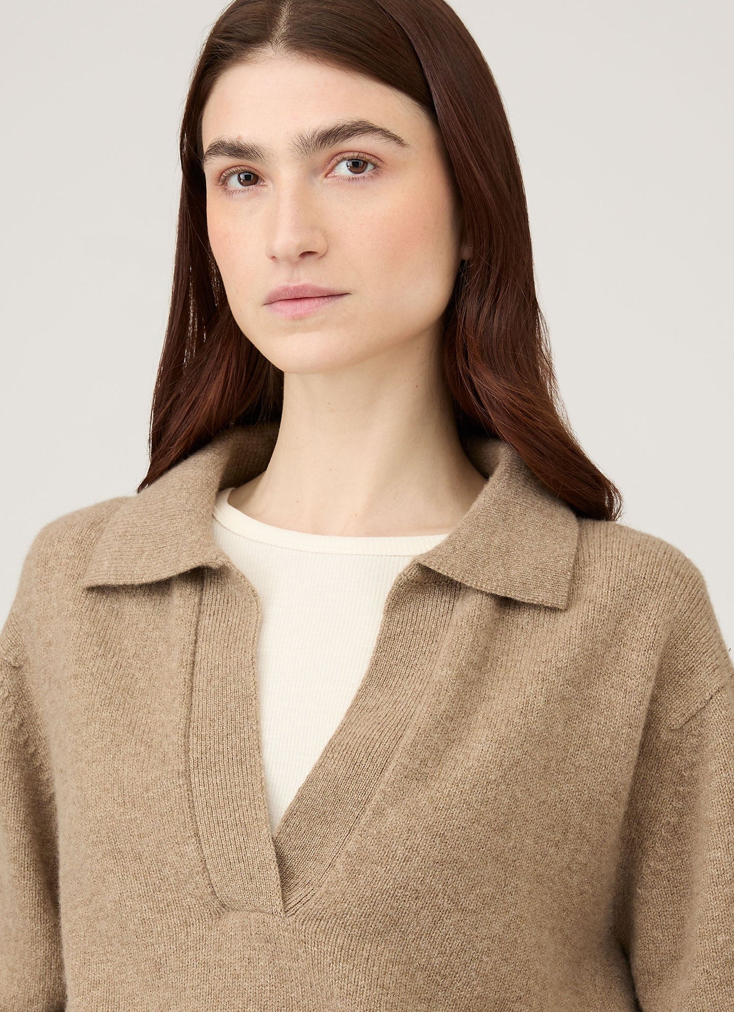 Womens Lambswool Polo Neck Jumper In Mink Wpol8214 Brgb