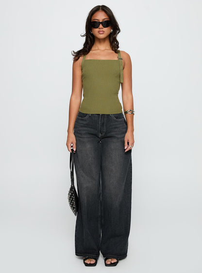 Bare It All Buckle Detail Top Green