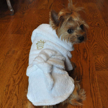 Doggie Design - White Gold Crown Cotton Dog Bathrobe by Doggie Design