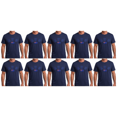 10X Adult Australian Aus Flag Souvenir T Shirt Bulk Pack Navy Blue Cotton Blend Tee Top