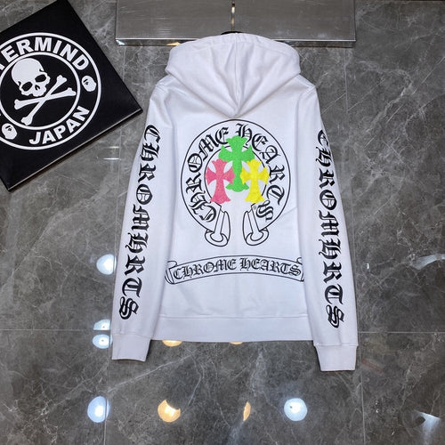 Chrome Heart Hoodie Color Sanskrit Cross Print Casual Hooded Sweater