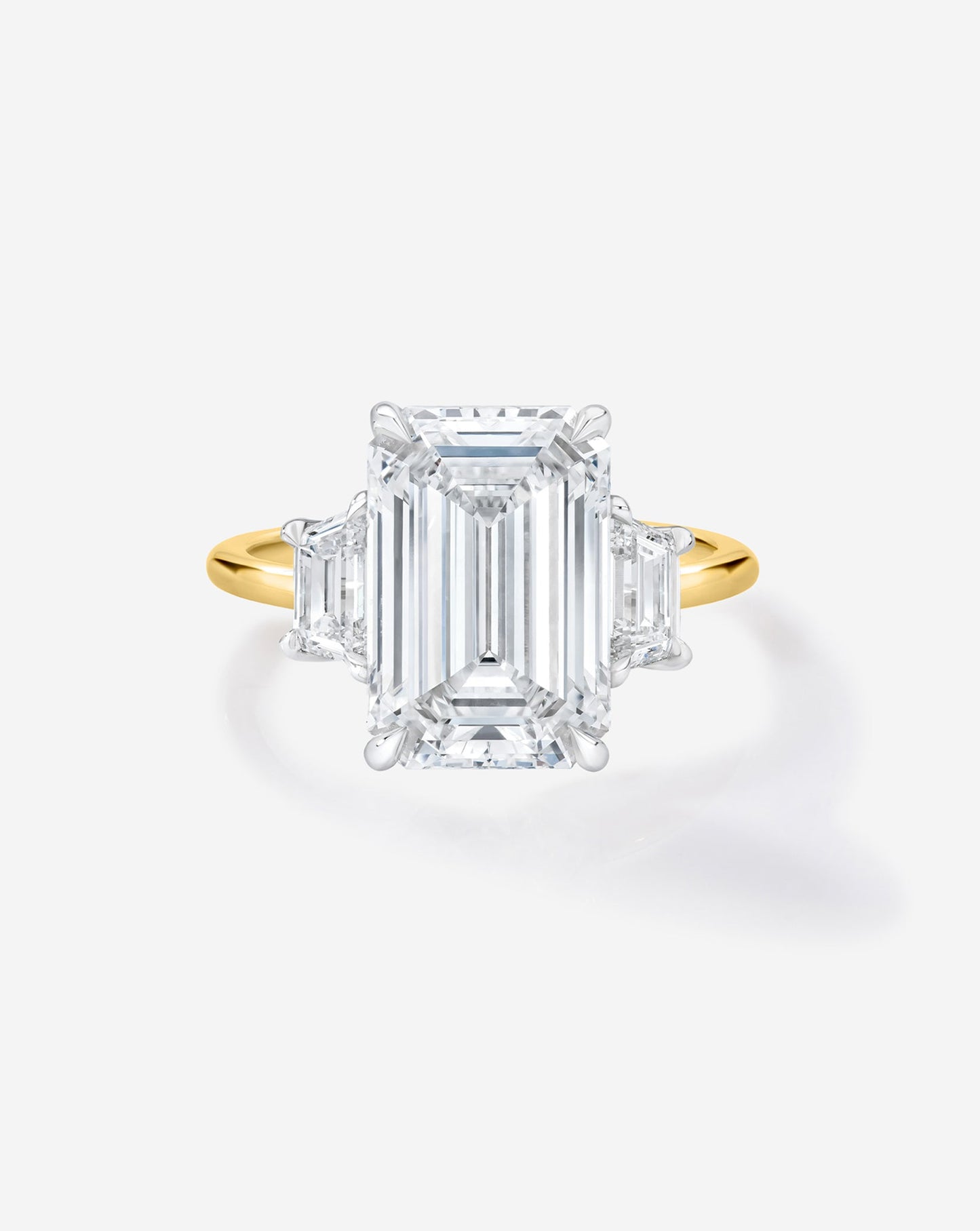 3.65 Emerald Lab Diamond in Whisper Thin® Three Stone with Trapezoids
