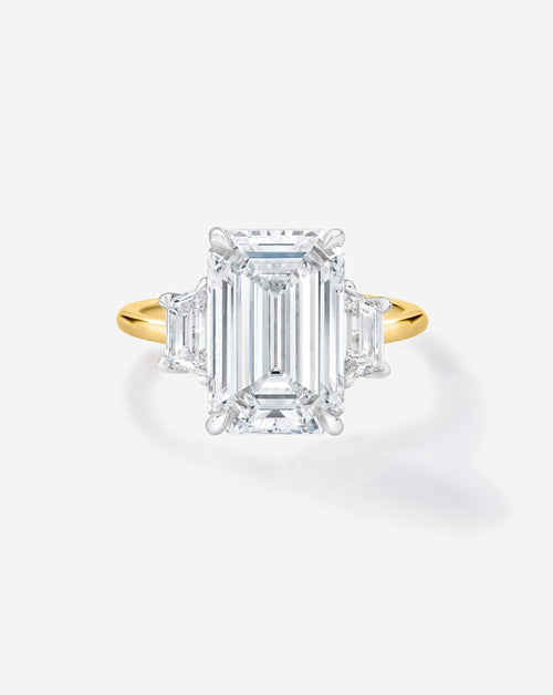 3.84 Emerald Lab Diamond in Whisper Thin® Three Stone with Trapezoids