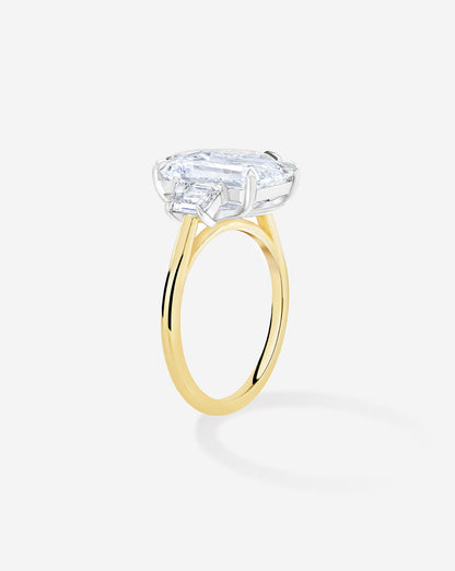 3.84 Emerald Lab Diamond in Whisper Thin® Three Stone with Trapezoids