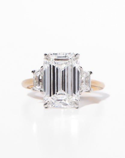 3.84 Emerald Lab Diamond in Whisper Thin® Three Stone with Trapezoids