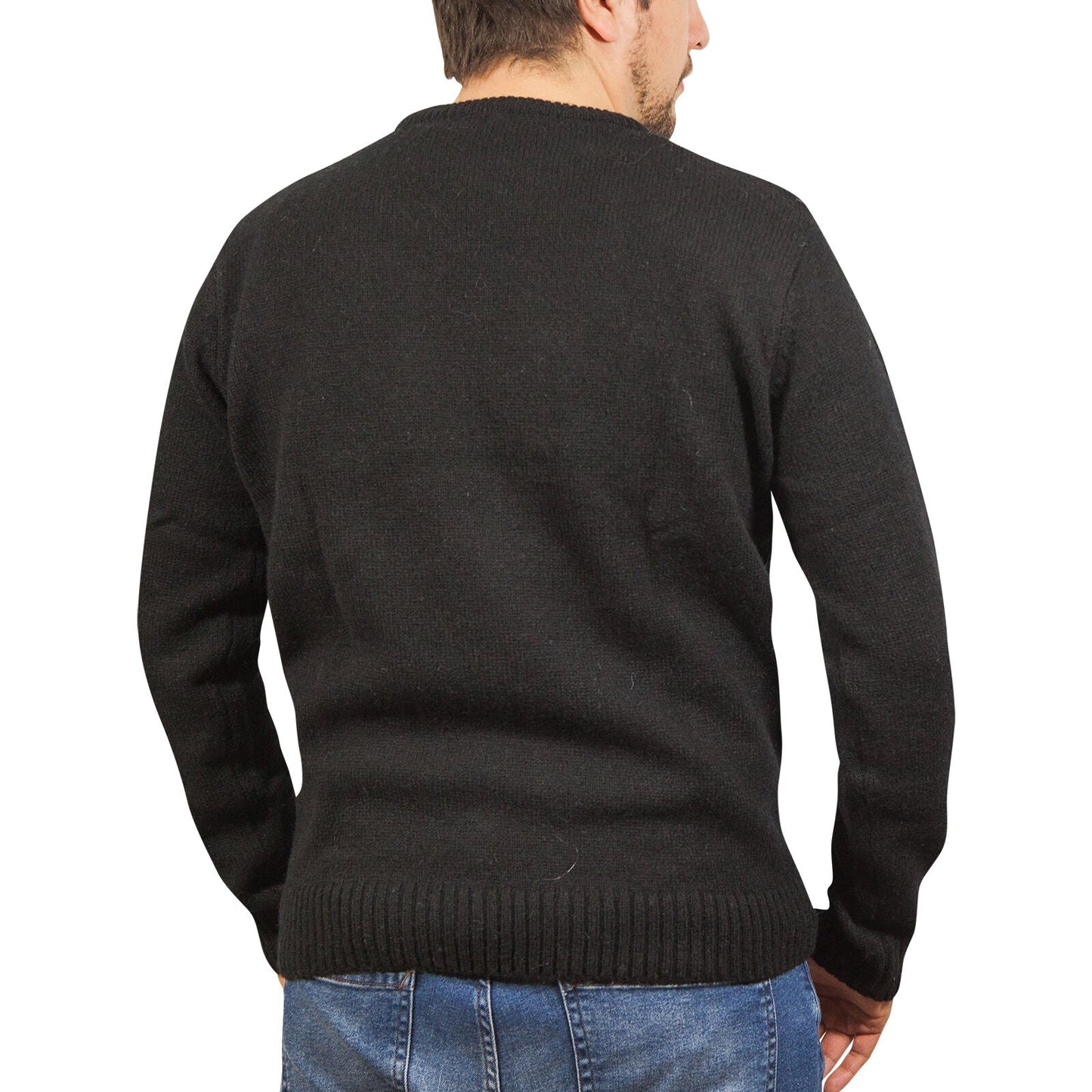 100 Shetland Wool Crew Round Neck Knit Jumper Pullover Mens Sweater Knitted Plain Black Xl