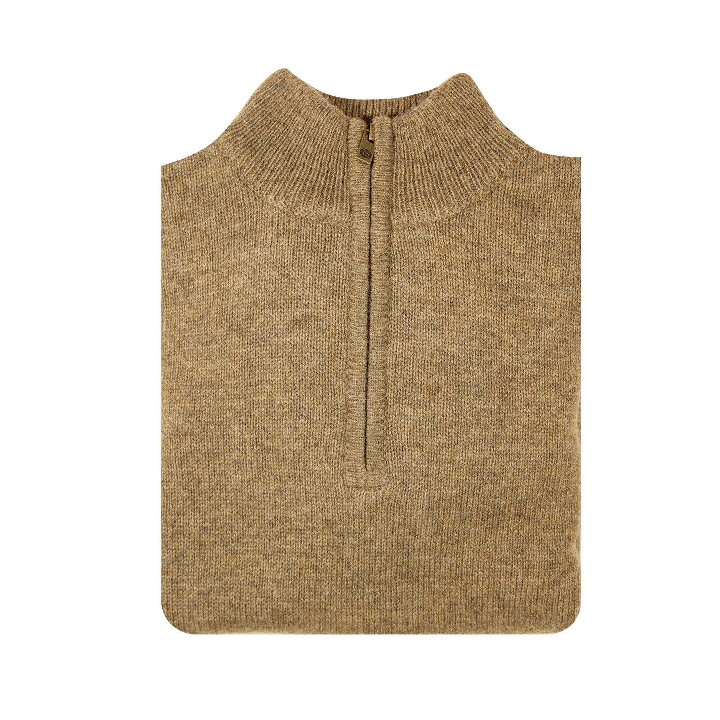 100 Shetland Ragg Wool Half Zip Up Knit Jumper Pullover Mens Sweater Knitted Nutmeg
