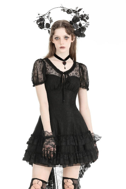 Black Porcelain Babydoll Dress with Train