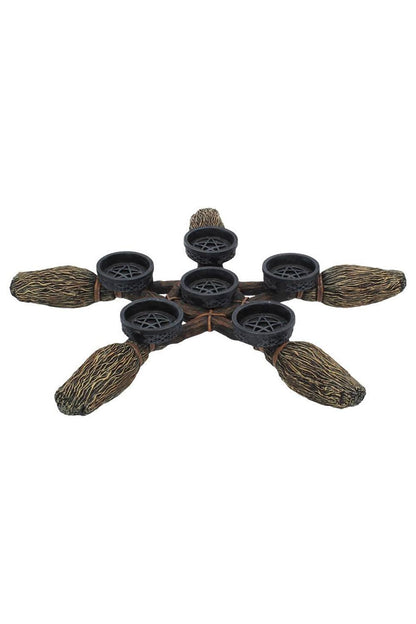 Broomstick Pentagram Tea Light Candle Holder