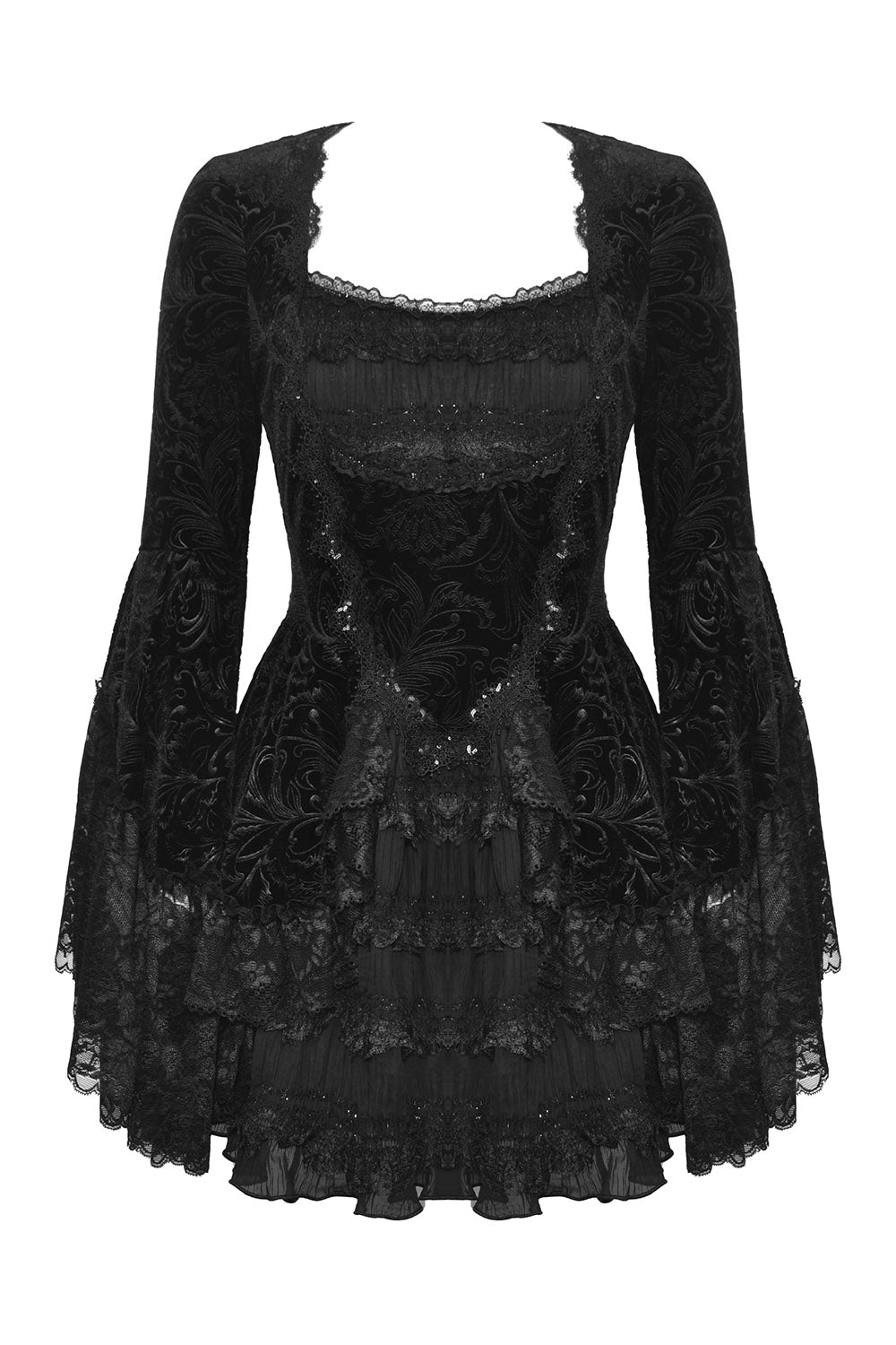 Coquette Flocked Vampire Velvet Dress