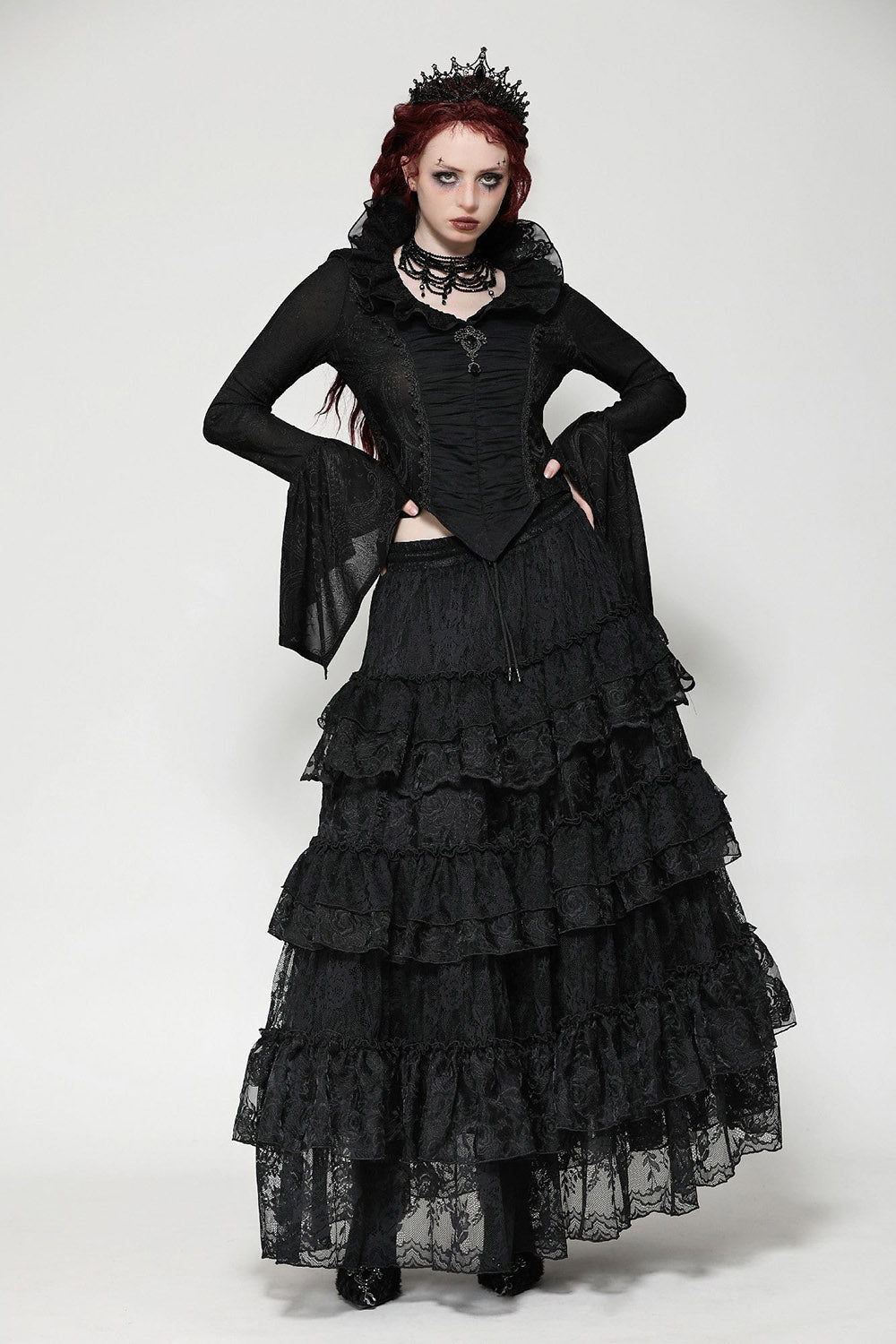 Calypso Gothic Tiered Lace Skirt
