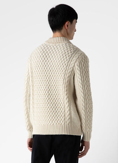 Mens Cable Knit Cardigan Jacket In Ecru Mcar8212 Whcr