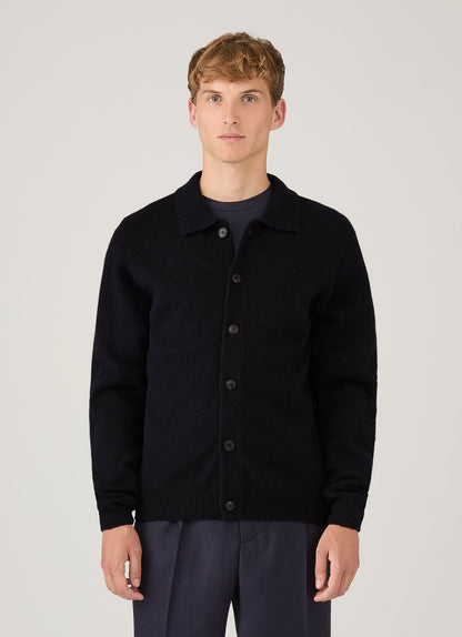 Mens Lambswool Cardigan In Dark Navy Mouline Mcar8296 Bufa