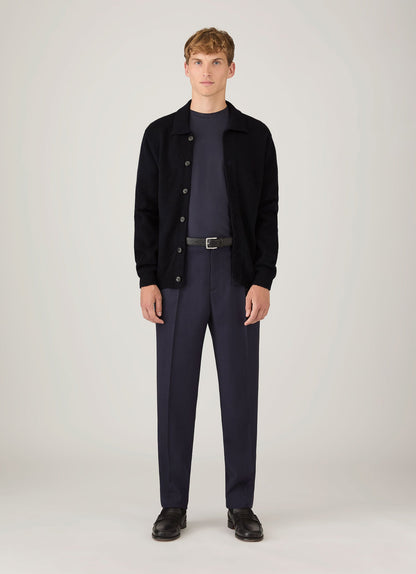 Mens Lambswool Cardigan In Dark Navy Mouline Mcar8296 Bufa