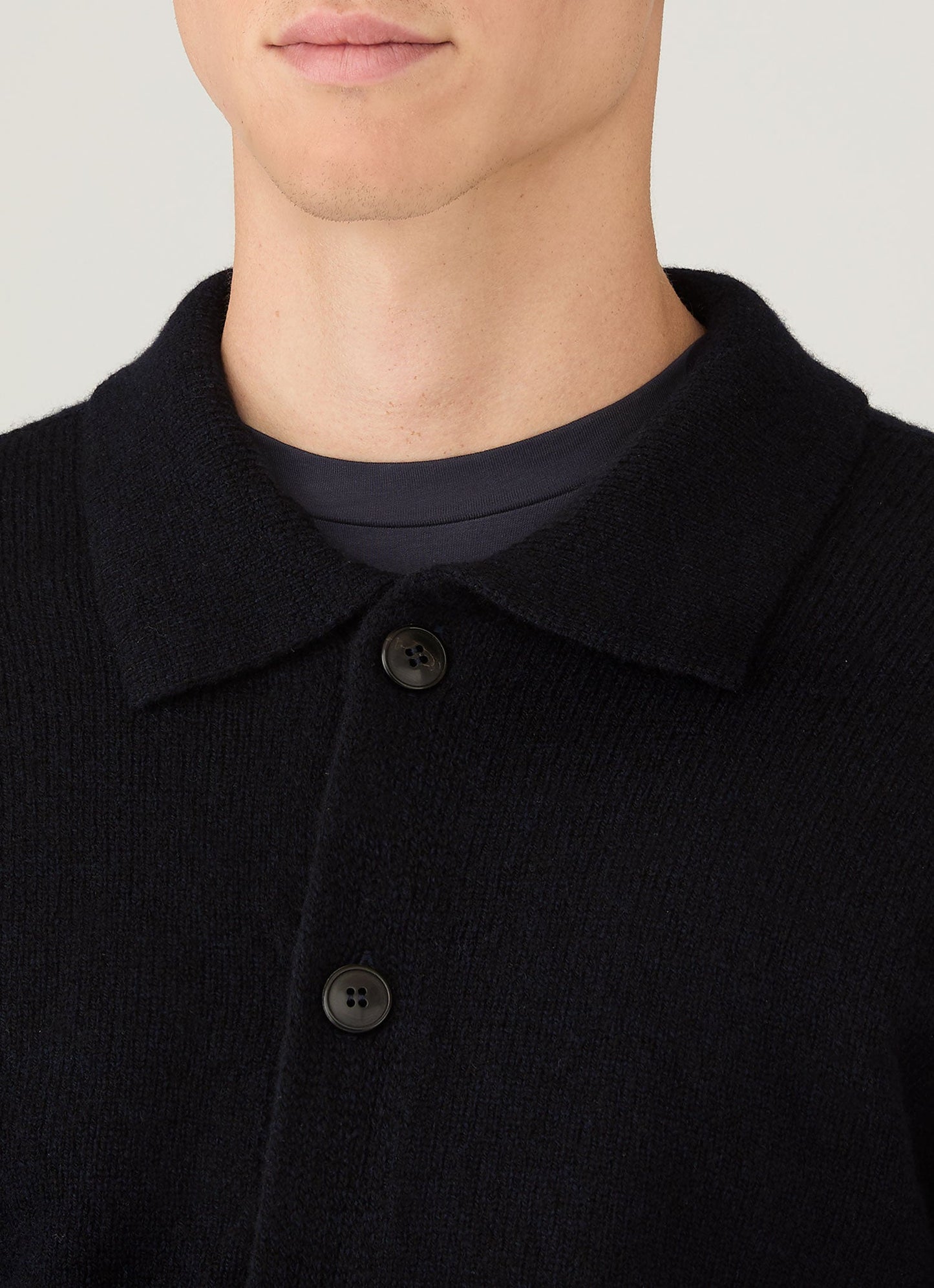 Mens Lambswool Cardigan In Dark Navy Mouline Mcar8296 Bufa