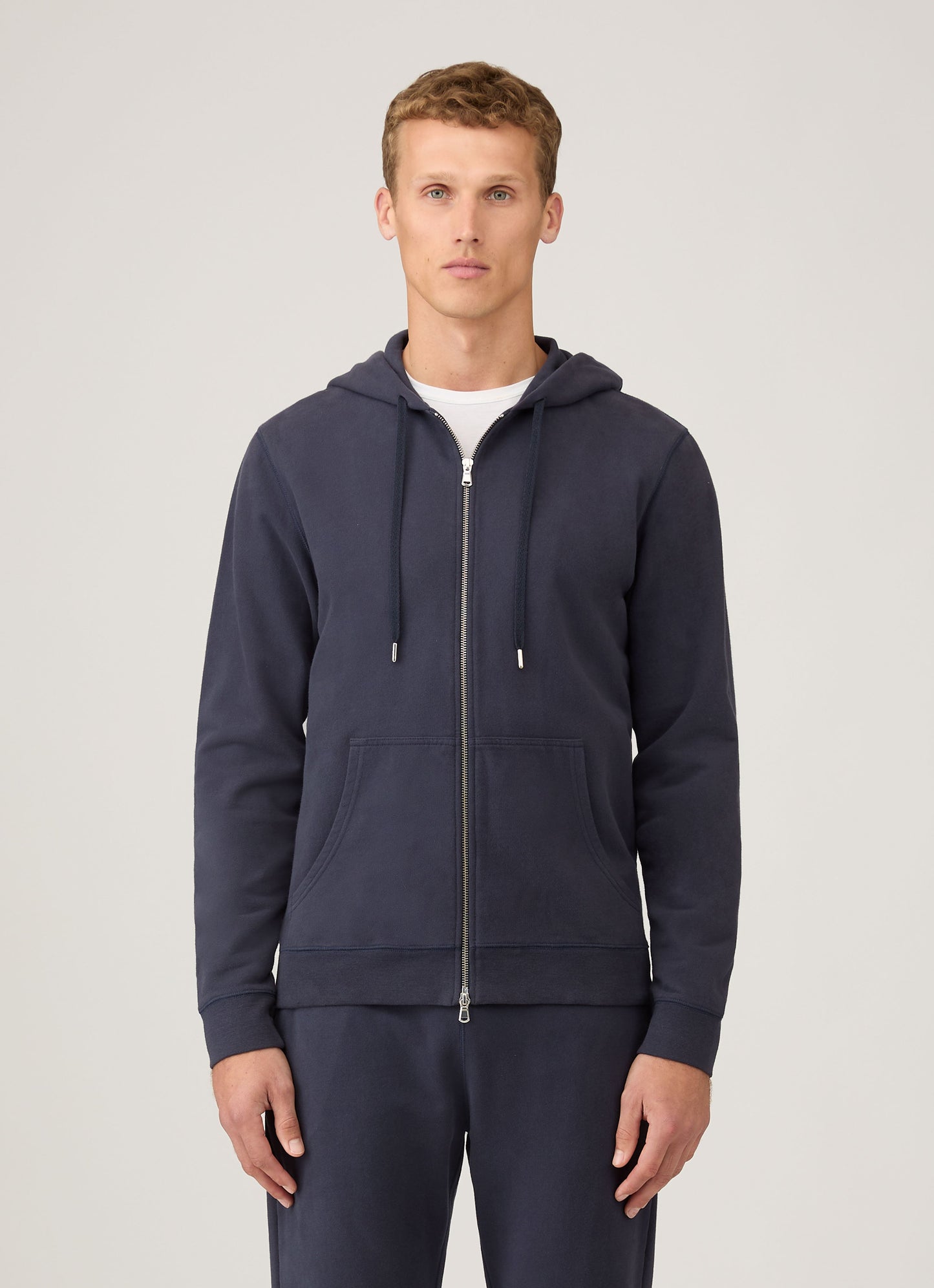 Mens Cotton Loopback Zip Hoody In Navy