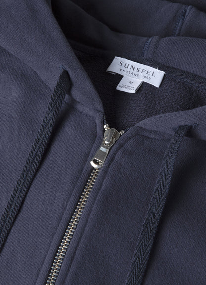 Mens Cotton Loopback Zip Hoody In Navy