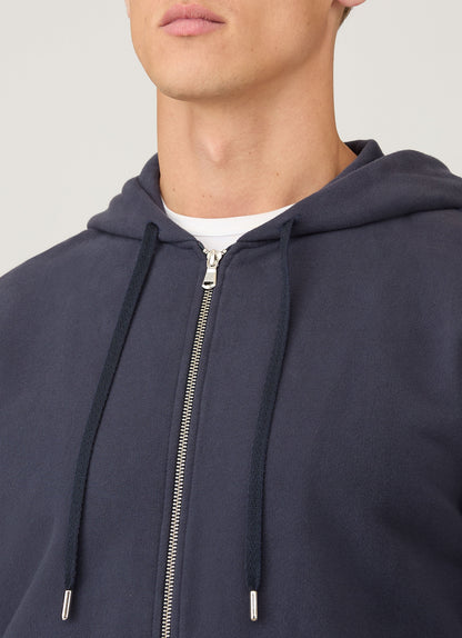 Mens Cotton Loopback Zip Hoody In Navy