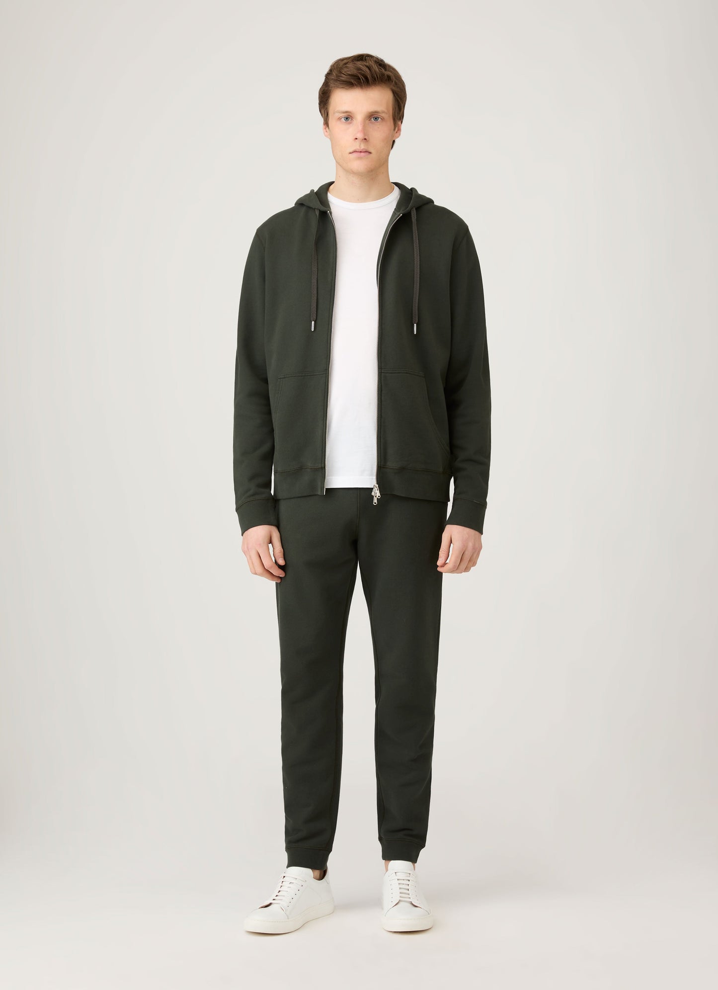 Mens Loopback Zip Hoodie In Dark Green Mhod1517 Gnin