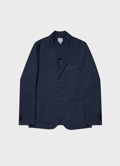 Mens Cotton Linen Unstructured Blazer In Navy1