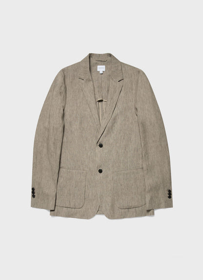Mens Linen Blazer In Dark Stone