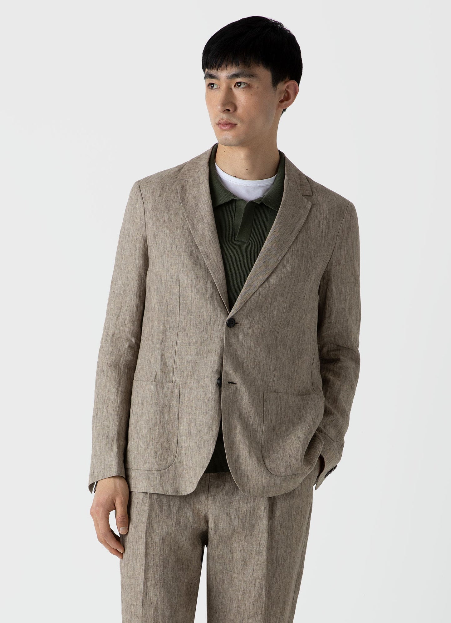 Mens Linen Blazer In Dark Stone