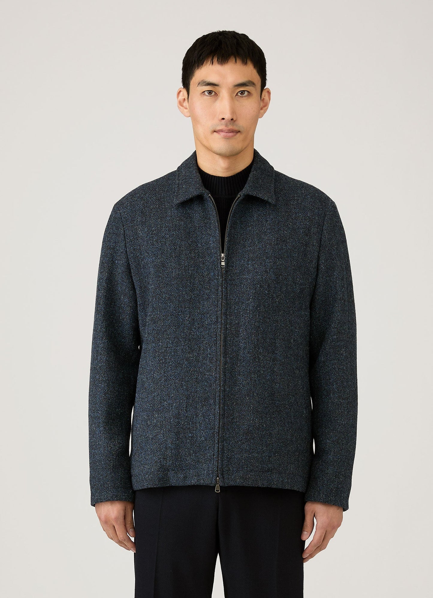 Mens Harris Tweed Harrington Jacket In Blue Herringbone Mjac7083H Buvr