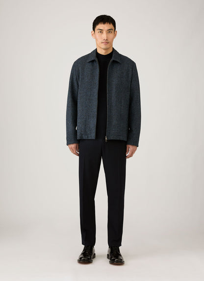 Mens Harris Tweed Harrington Jacket In Blue Herringbone Mjac7083H Buvr