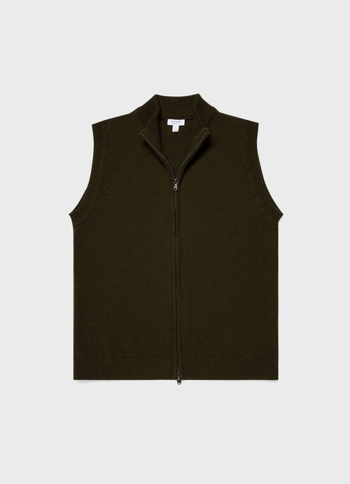Mens Lambswool Gilet In Dark Olive Mjac7104 Gngw