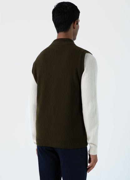 Mens Lambswool Gilet In Dark Olive Mjac7104 Gngw