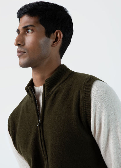 Mens Lambswool Gilet In Dark Olive Mjac7104 Gngw