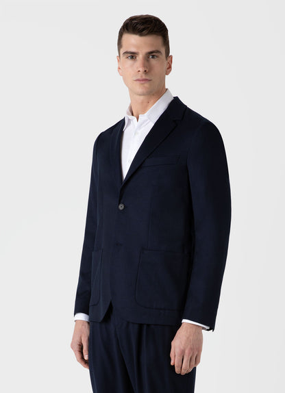 Mens Wool Flannel Blazer In Navy Melange Mjac7150 Buag