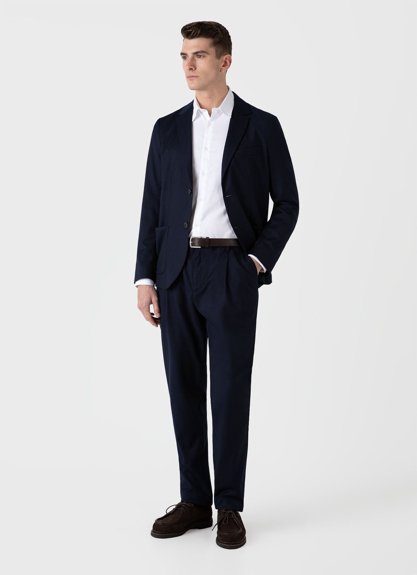 Mens Wool Flannel Blazer In Navy Melange Mjac7150 Buag