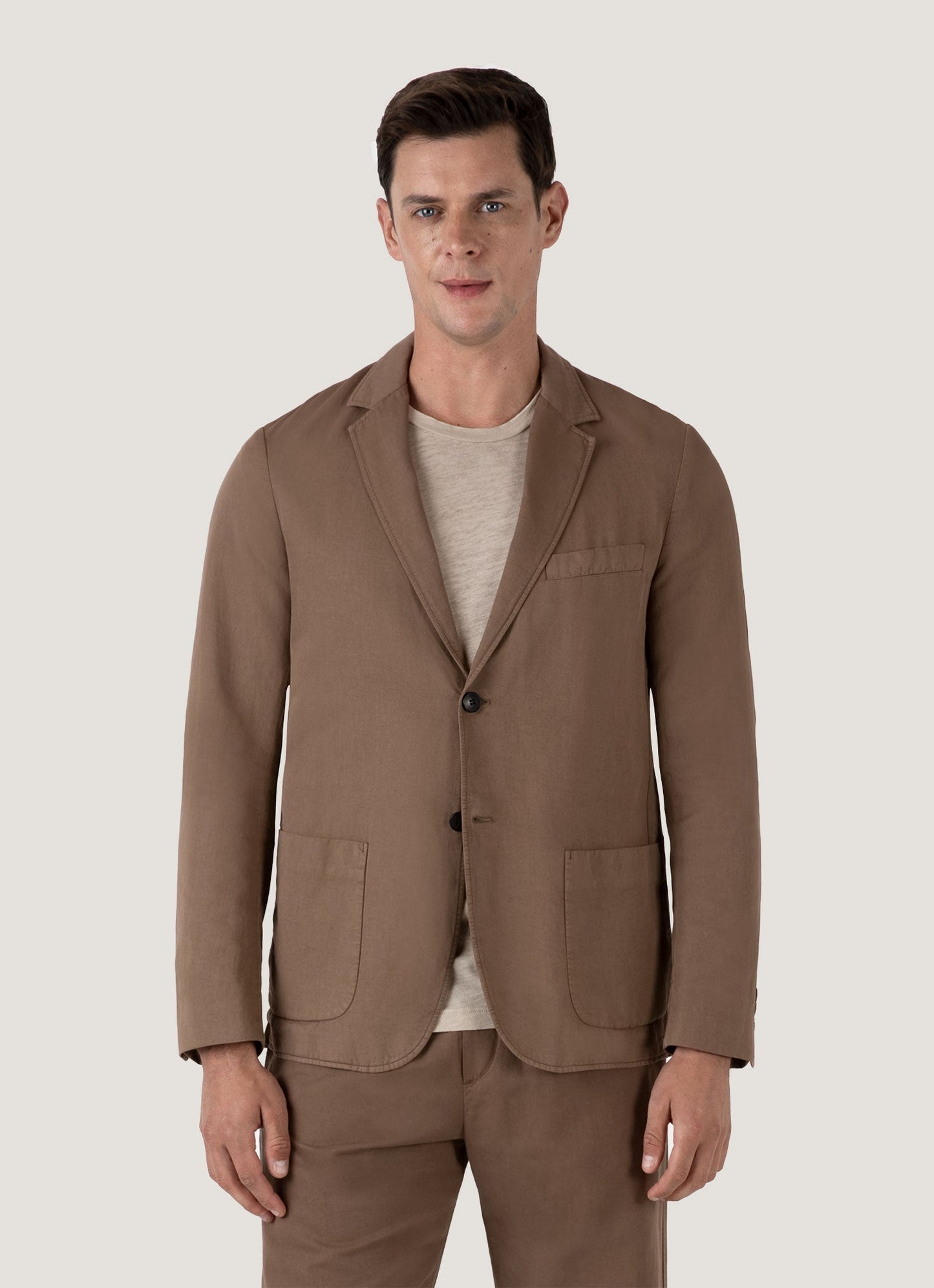 Mens Cotton Linen Unstructured Blazer In Dark Tan Mjac7185 Brdh