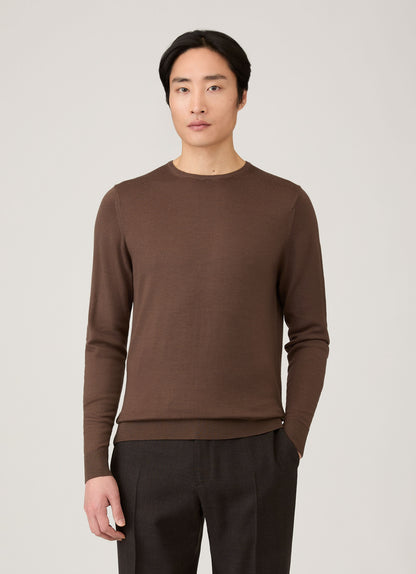 Mens Extra Fine Merino Crew Neck In Bark Mjum8058 Brgc