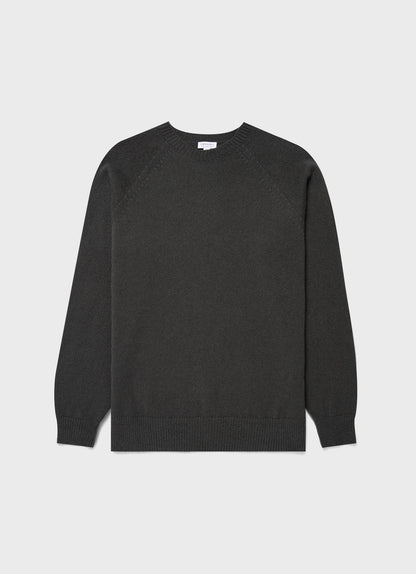 Mens Lambswool Crew Neck Jumper In Drill Green Mjum8066 Gnhv