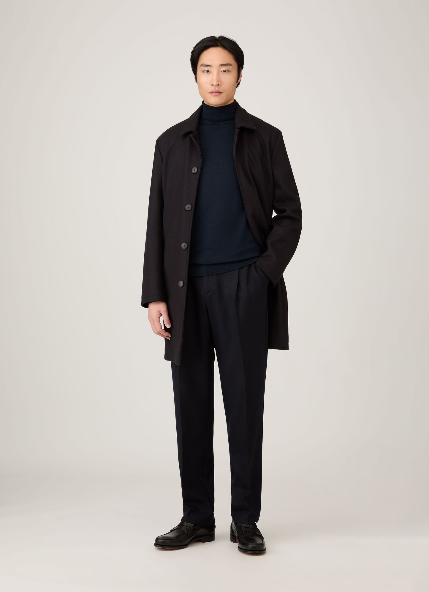 Mens Extra Fine Merino Roll Neck In Navy Mjum8071 Buaa