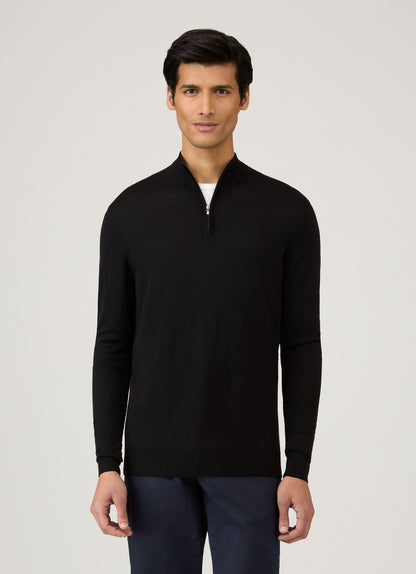 Mens Fine Merino Wool Zip Neck In Black