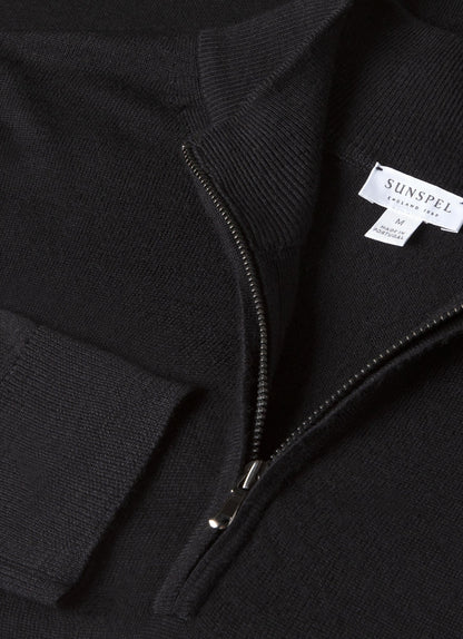 Mens Fine Merino Wool Zip Neck In Black