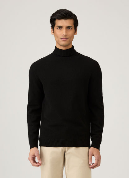 Mens Lambswool Roll Neck In Black Mjum8129 Bkaa