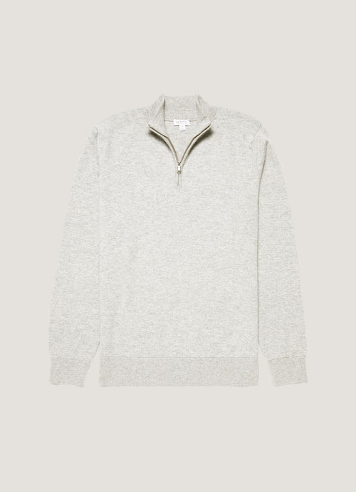 Mens Cashmere Zip Neck Jumper In Grey Melange